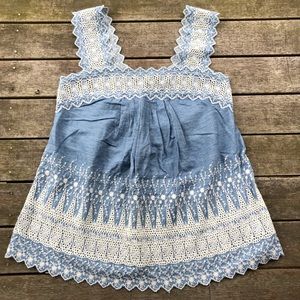 Gap chambray tank top with eyelet embroidery